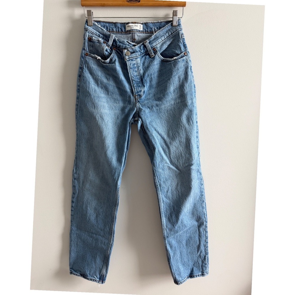Abercrombie & Fitch Women Criss Cross Waist The Dad High Rise Jeans 26 Blue Y2K